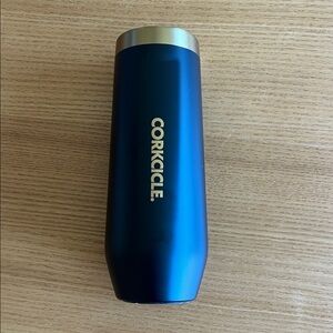 Corkcicle Metallic Insulated Black Champagne Flute with Gold Top